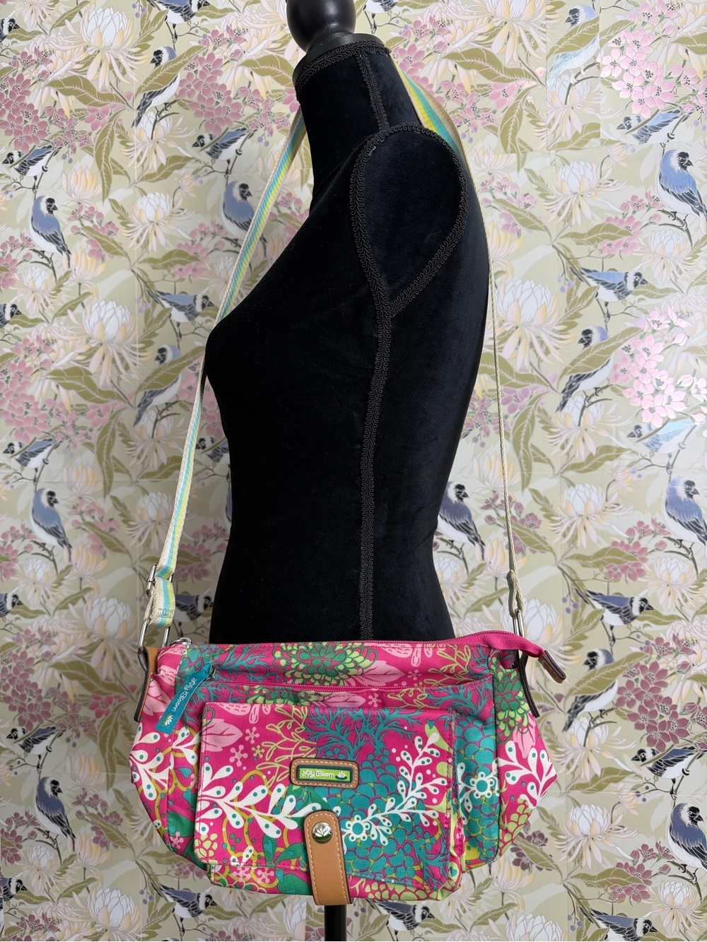 Lily Bloom Pink Floral Multicolor Crossbody with Teal and Green Accents